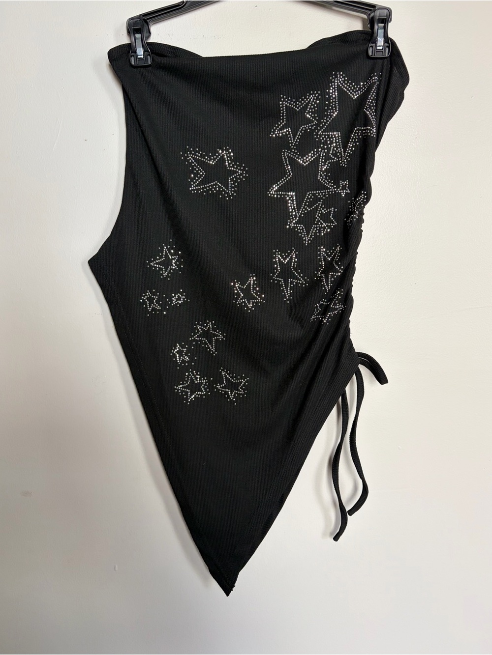 Y2k Club Scene Black Gemstone Tube Top with Ruching - M